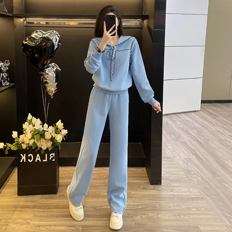 时尚气质休闲套装女秋季潮牌欧货高级感小香风卫衣阔腿裤两件套潮