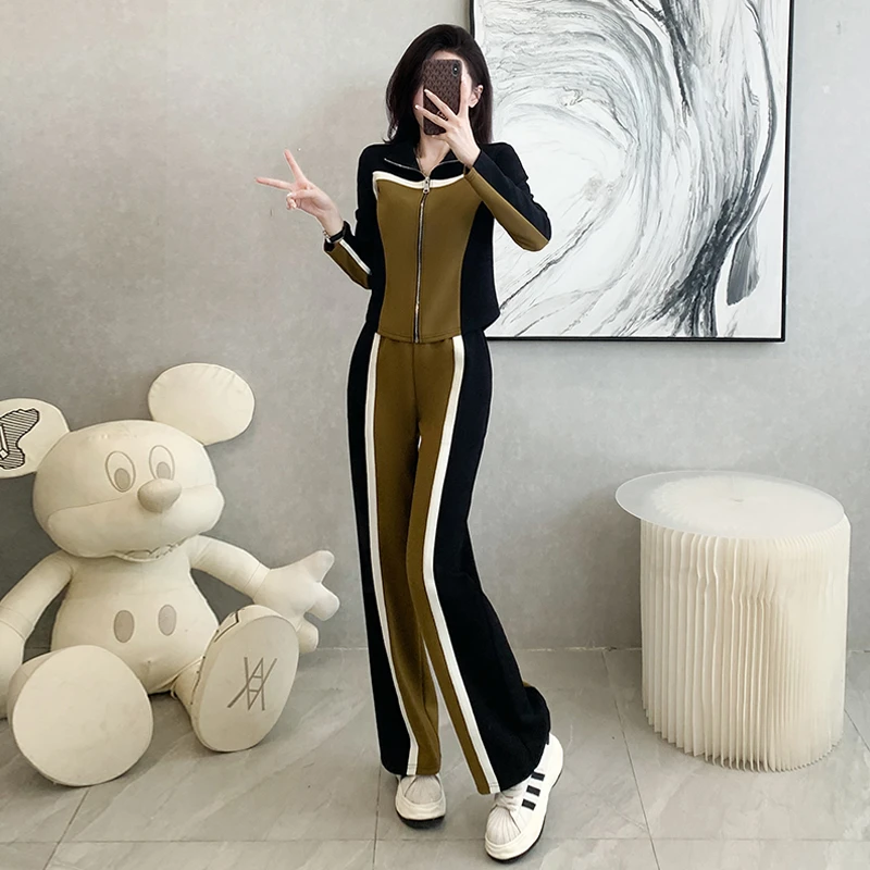 设计感欧货运动套装女秋季新款洋气修身显瘦拼接卫衣阔腿裤两件套