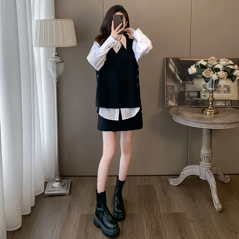 高级感洋气减龄套装女春季新款高端时尚气质衬衫马甲短裙三件套潮