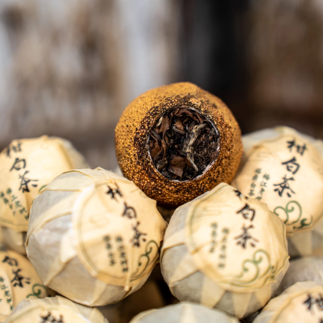 【2018年梅江圈枝.老青柑白茶 浓郁薄荷香 陈年老药香鲜爽