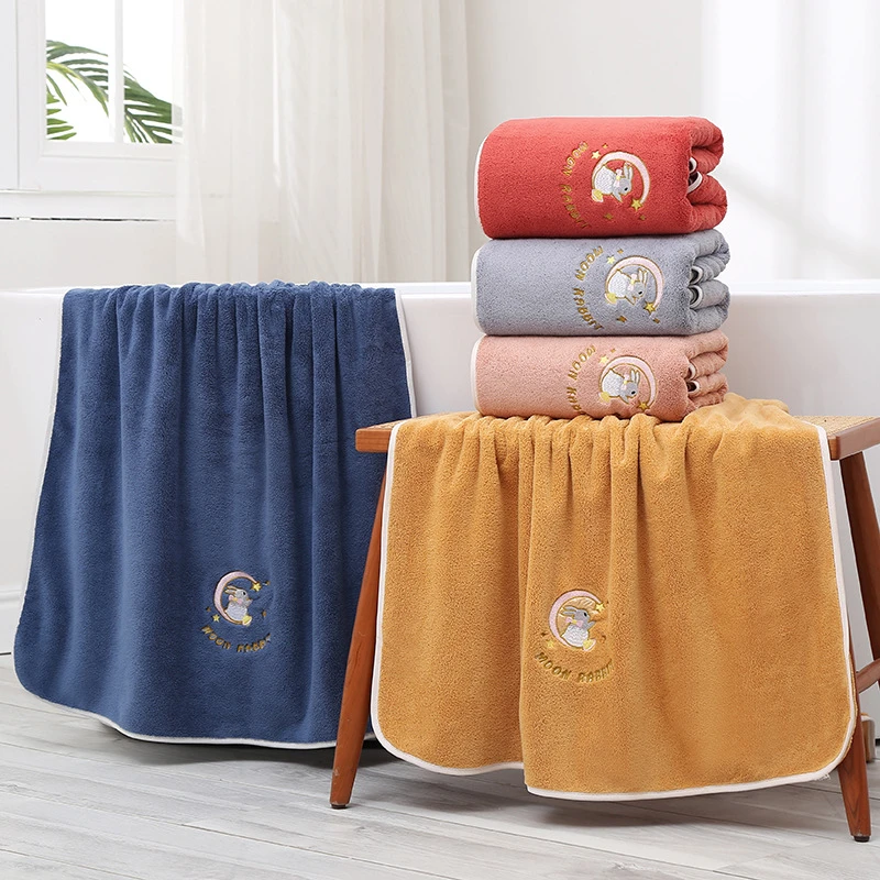 浴巾+毛巾刺绣兔子套巾 细纤维成人家用毛巾柔软酒店浴巾礼品套巾