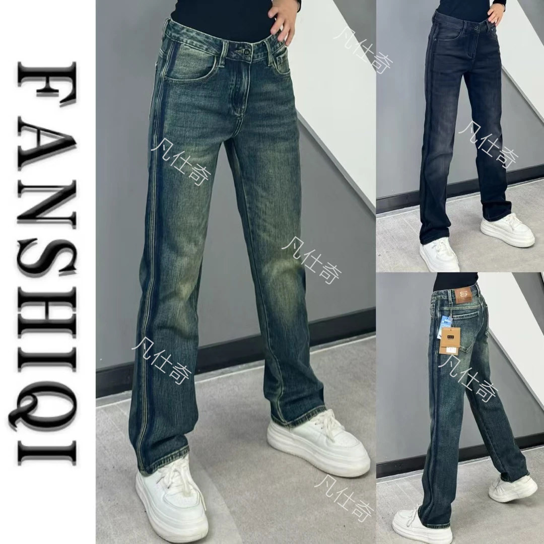 春季高端男士弹力棉修身侧条纹牛仔裤显瘦高级百搭直筒牛仔裤3205