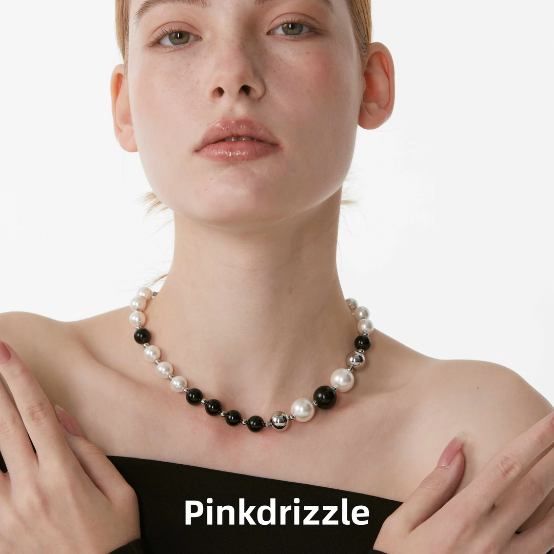 Pinkdrizzle 铜合金项链 月魄时光转月拼色项链小众设计高级感