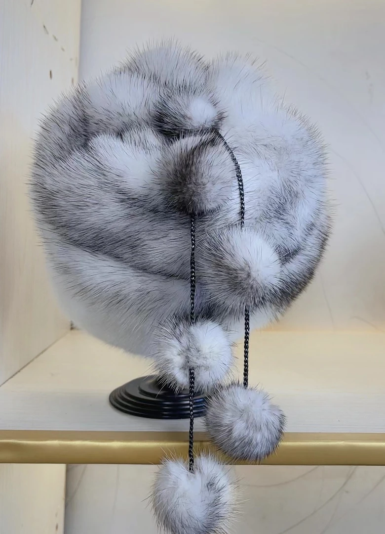 翰墨儒斯整皮水貂毛皮草女冬季貂皮护耳女秋冬贝雷帽冬天冬护耳帽