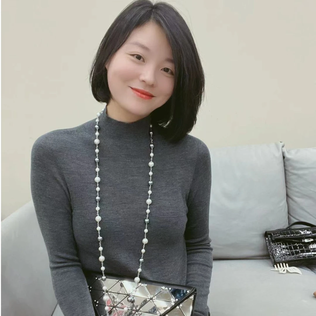 谭谭家-2023百搭女士时尚秋冬简约纯色半高领上衣-#03