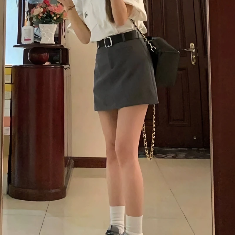 显瘦半身裙大码深灰色西装短裙女半身裙辣妹灰色包臀短裙小个子