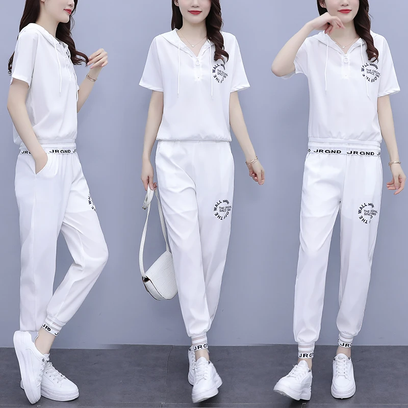 夏季2023年新款大码运动服遮肉显瘦宽松减龄搭配休闲时尚两件套装