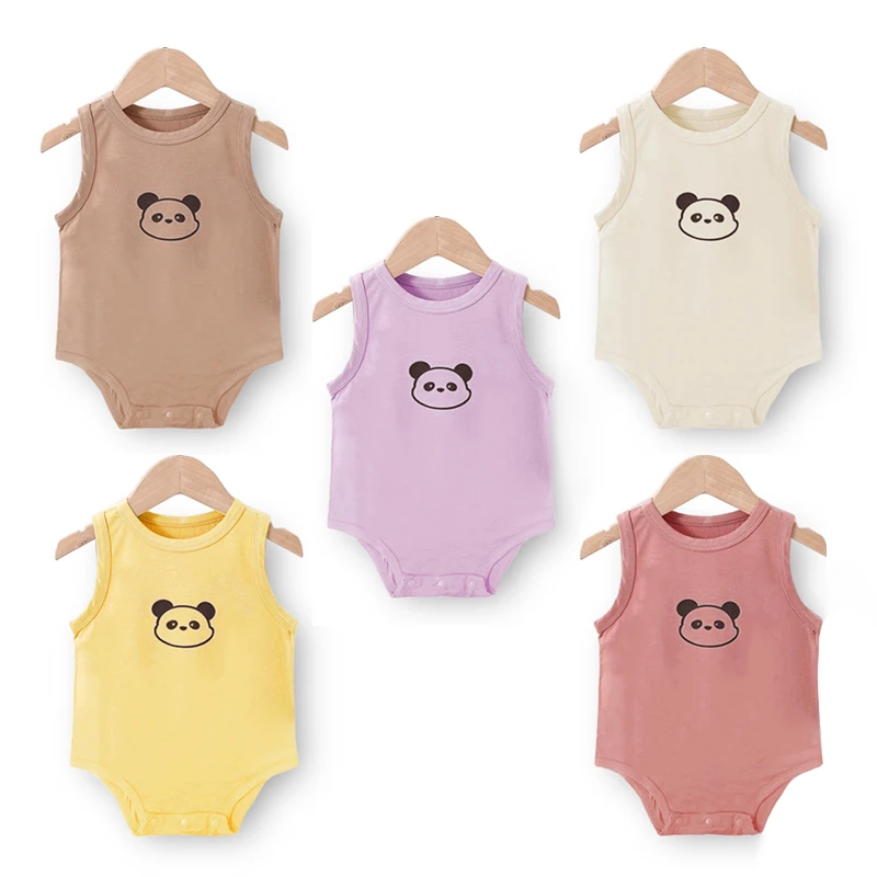 【W-783】婴幼儿夏季清凉男女宝宝熊猫卡通印花无骨背心包屁衣