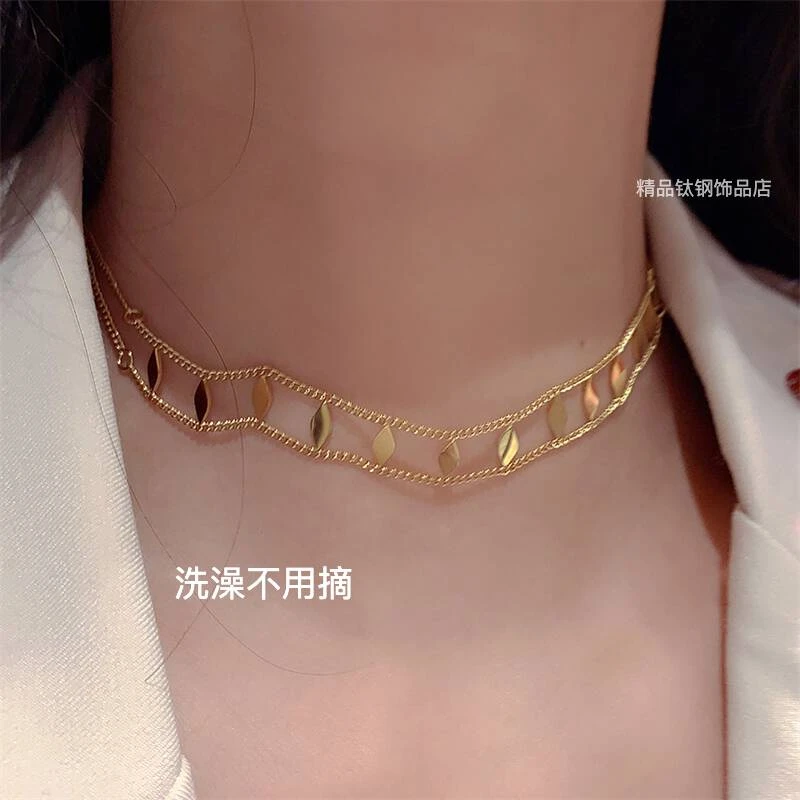 钛钢项链 【高品质】不易掉色重工双层亮片菱形颈链小众设计女ins