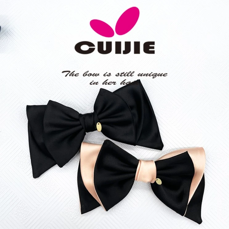 0143新款韩版黑色时尚缎面布艺蝴蝶结发夹弹簧夹发卡