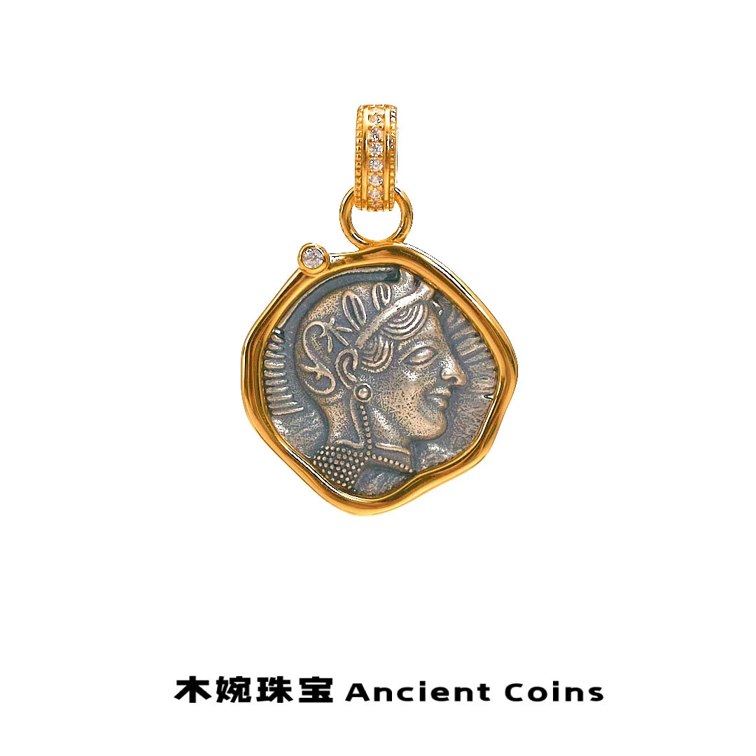 吊坠925银 【雅典娜】GB-DZ096不规则形状包边百搭双面复古风币吊坠