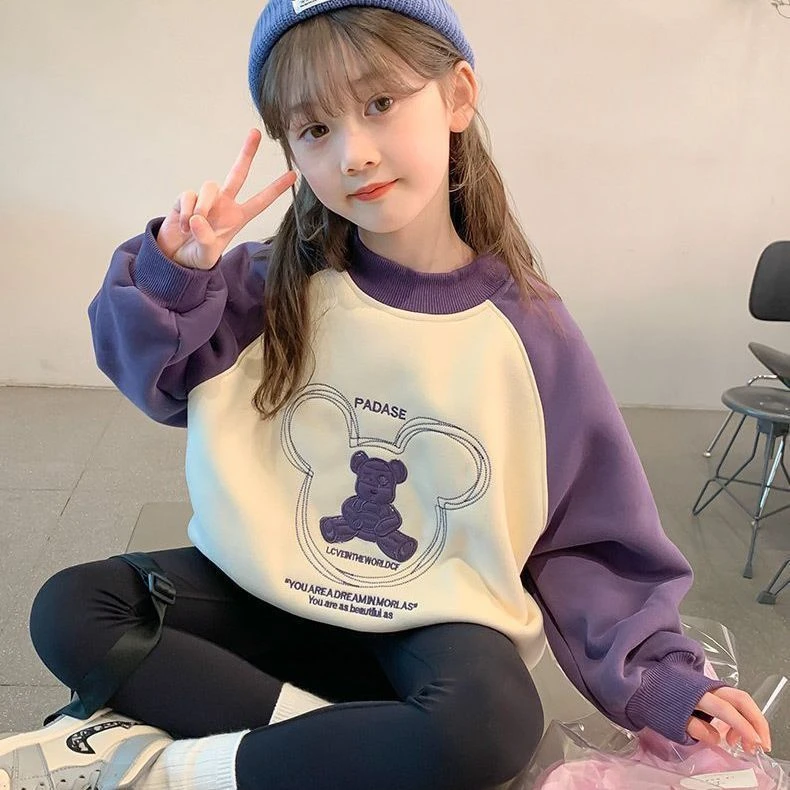 女童加绒卫衣2023新款保暖洋气美拉德儿童秋冬加厚打底衫女孩上衣