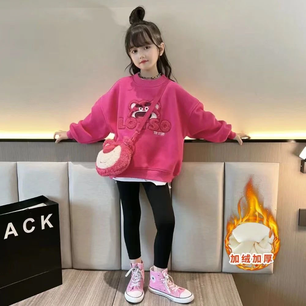 女童加绒卫衣2023秋冬新款韩版洋气儿童中大童网红时髦加厚上衣潮
