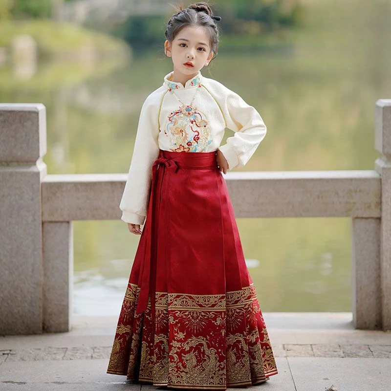 儿童马面裙新款女童套装中国风日常儿童汉服古风秋款长袖薄款春秋