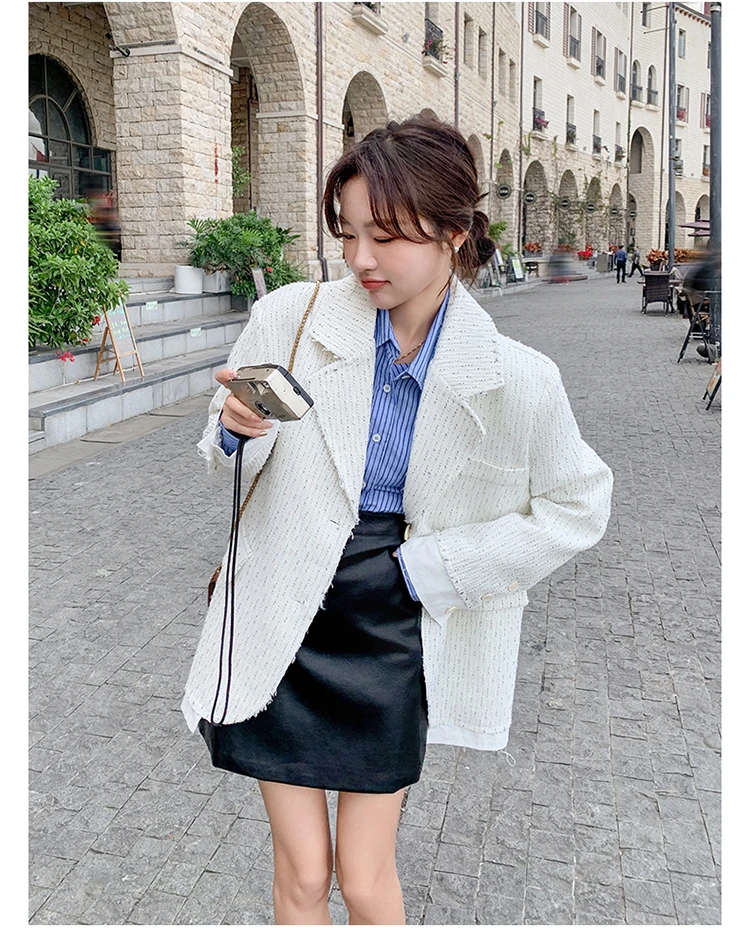 虎姐女装米色设计感西装外套女春季