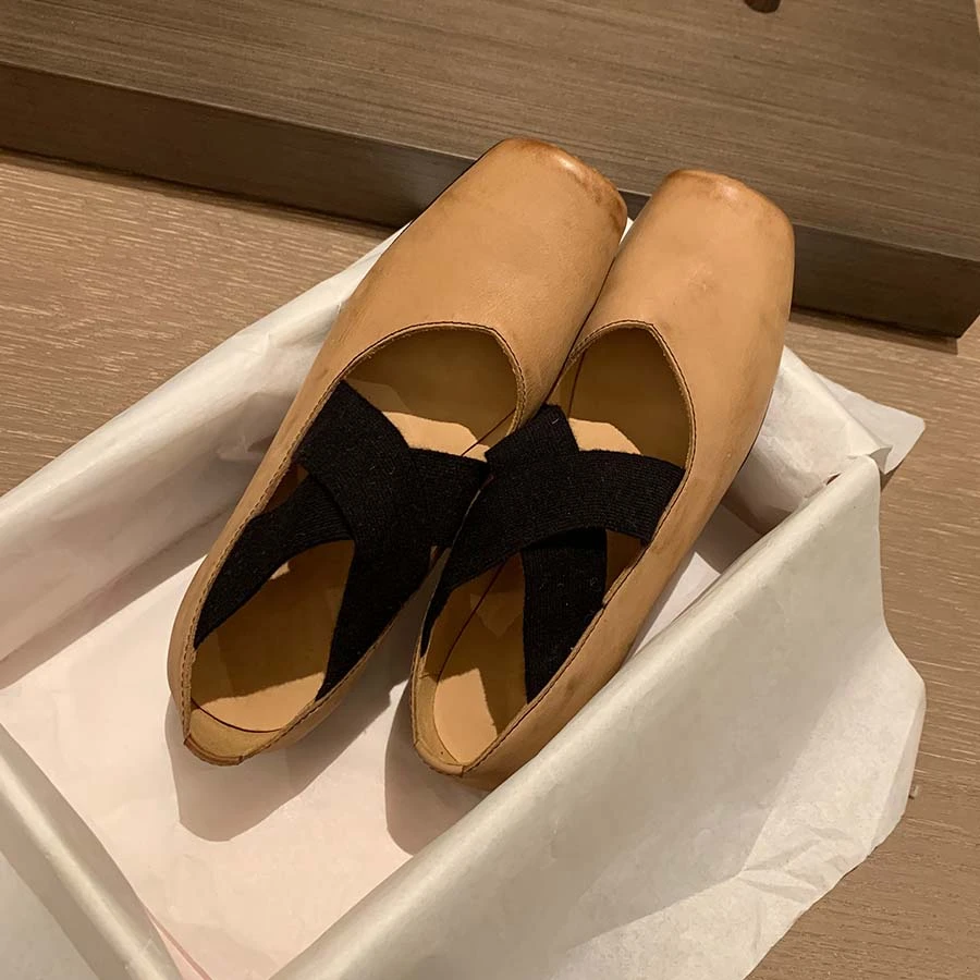 特价~复古高跟芭蕾鞋女外穿做旧暗黑系交叉带粗跟中跟芭蕾鞋