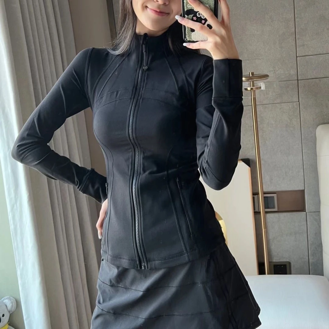 露思同款磨毛瑜伽服运动夹克外套女跑步修身立领拉链健身长袖秋冬