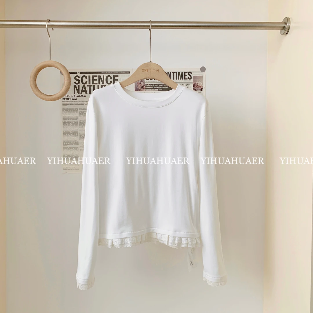 B东大门韩国原单甜美蕾丝花边气质百搭打底T恤9957