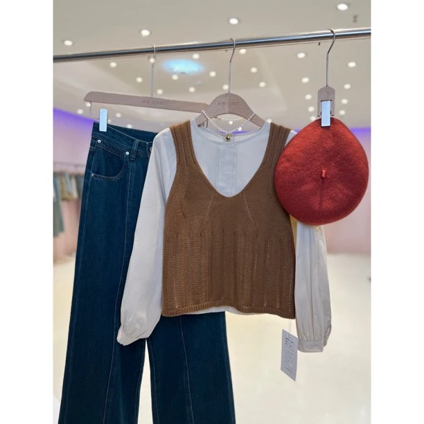 B韩国原单【榛果摩卡】东大门韩版休闲时尚韩系衬衫+马甲9504