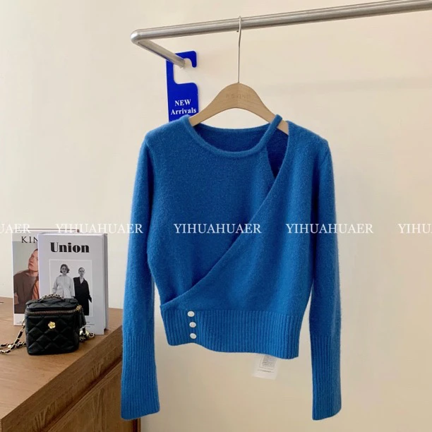 B东大门韩系设计感镂空不规则显瘦百搭毛衣9825