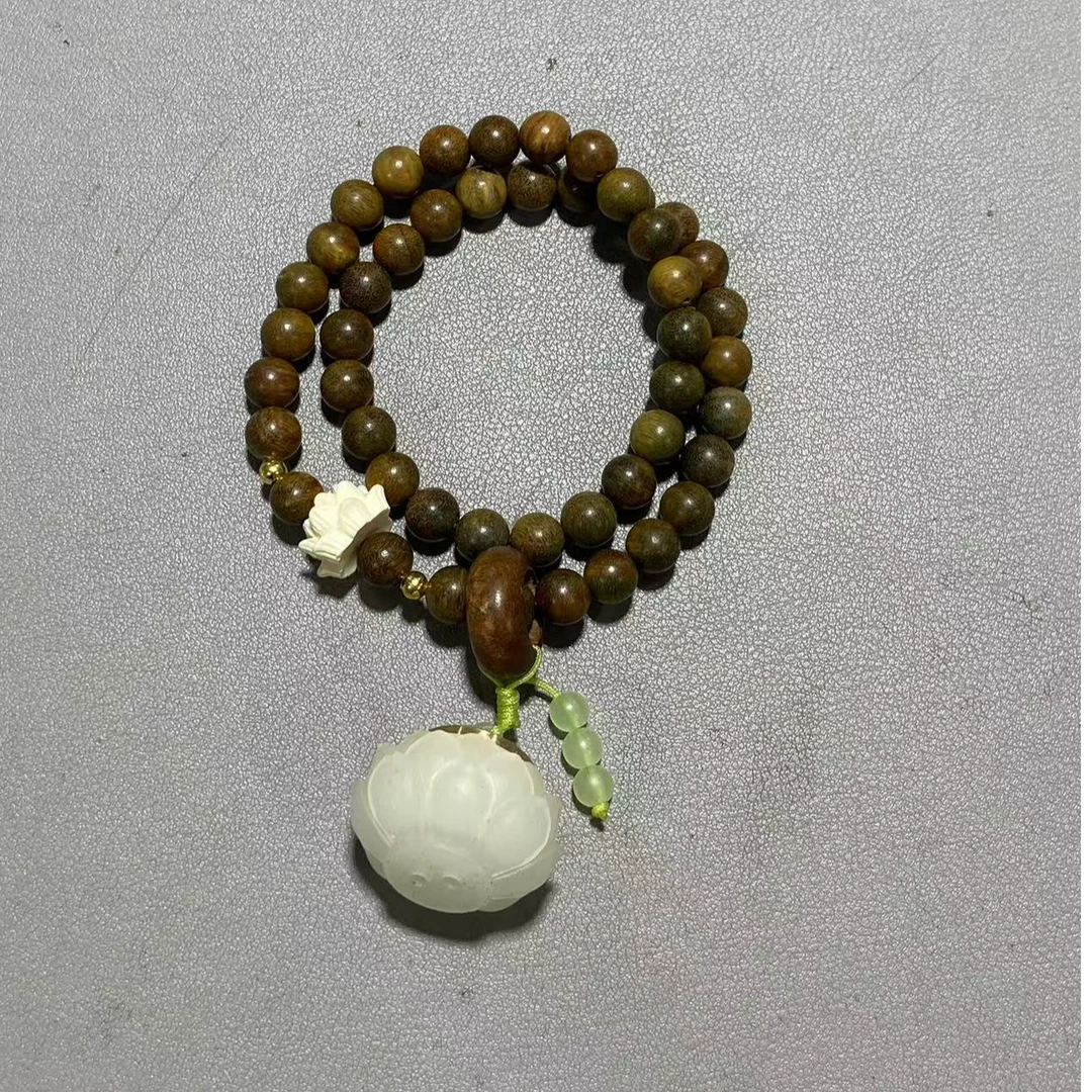 B59绿檀双圈莲花香炉吊坠车挂卡0.8双圈手持串