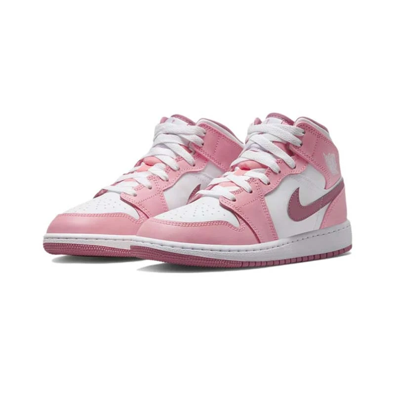 Air Jordan 1 Mid AJ1 白粉樱花粉 女子中帮复古篮球鞋DQ8423-616