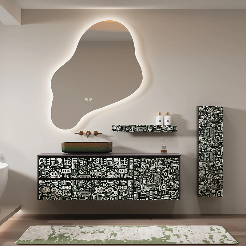 亿旋卫生间洗漱台洗手池定制浴室柜，岩板台上盆HS027