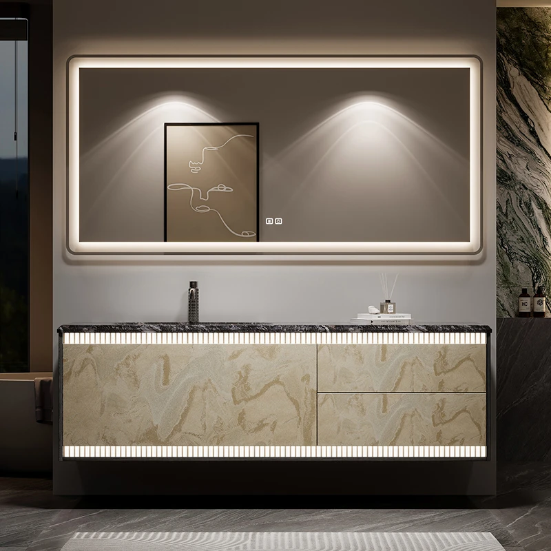 亿旋多层实木全桉木免漆卫生间洗漱台洗手池定制一体盆HS022