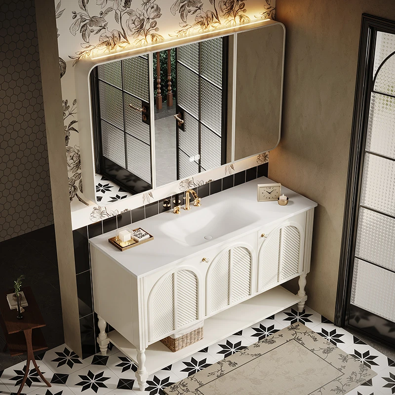 亿旋法式复古奢石浴室柜纯橡胶实木烤漆洗漱台卫浴柜 FC035