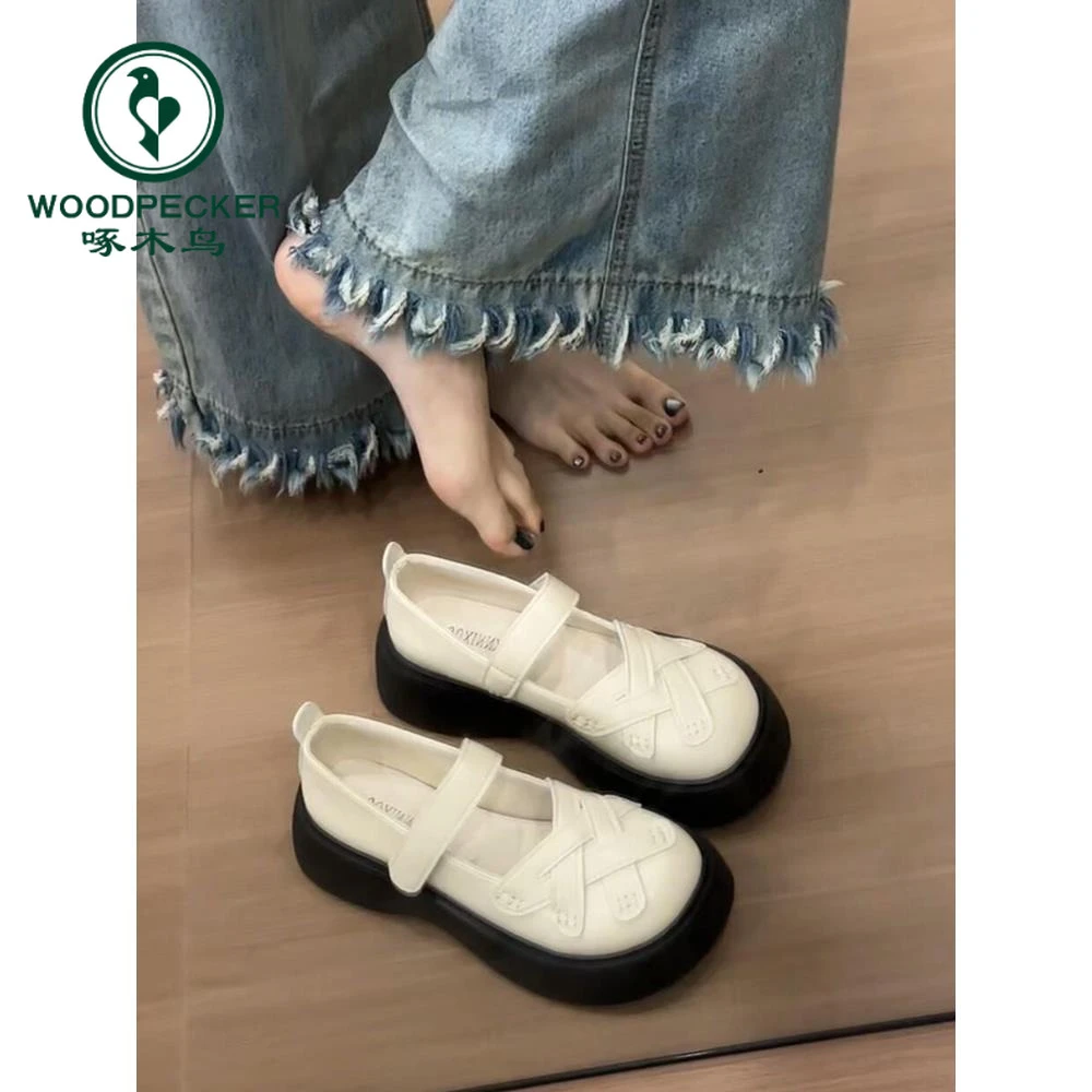 啄木鸟厚底玛丽珍小皮鞋女2024新款秋配裙子乐福鞋学院风罗马单鞋