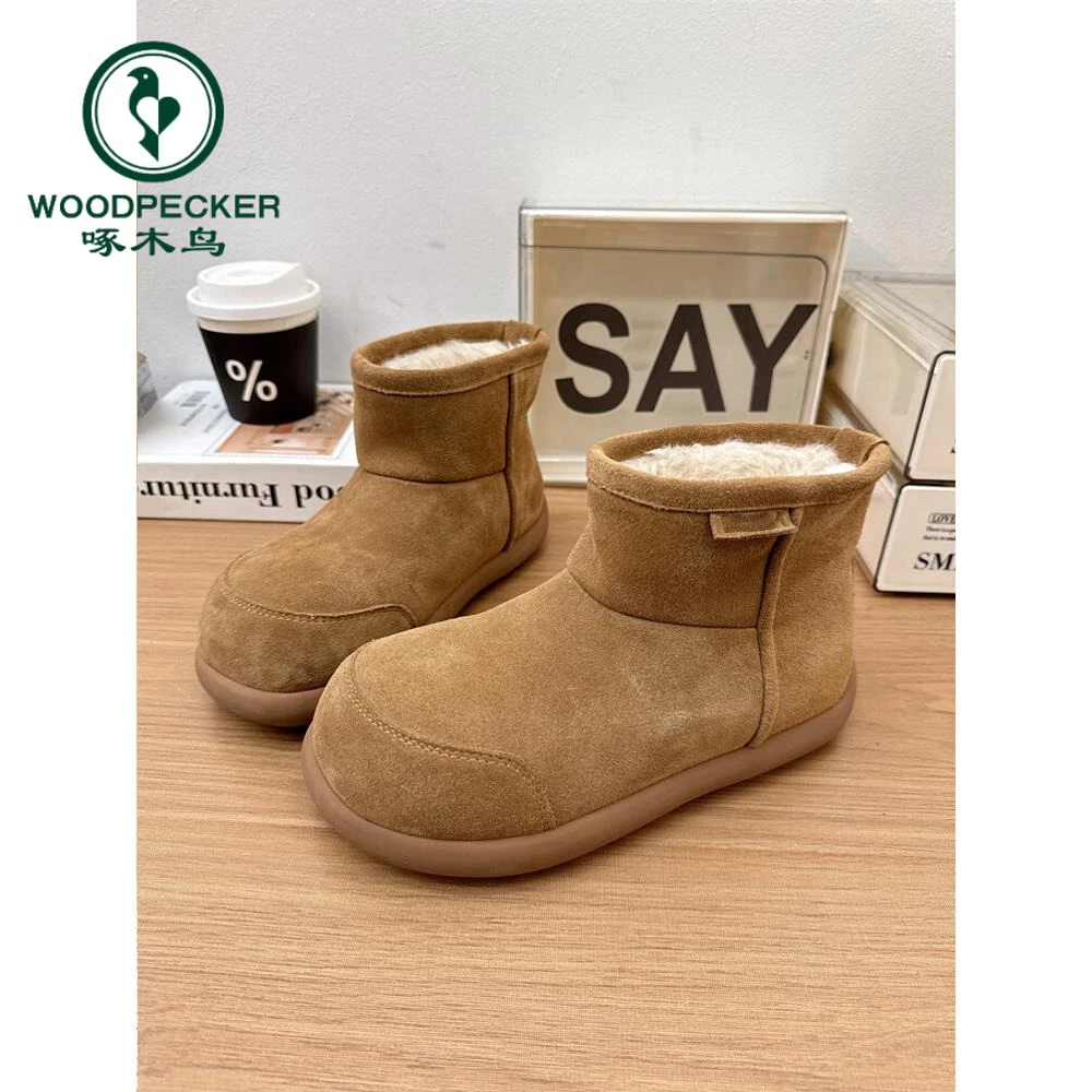 啄木鸟大头丑萌雪地靴女2024年冬季新款面包鞋防滑加绒保暖短靴子