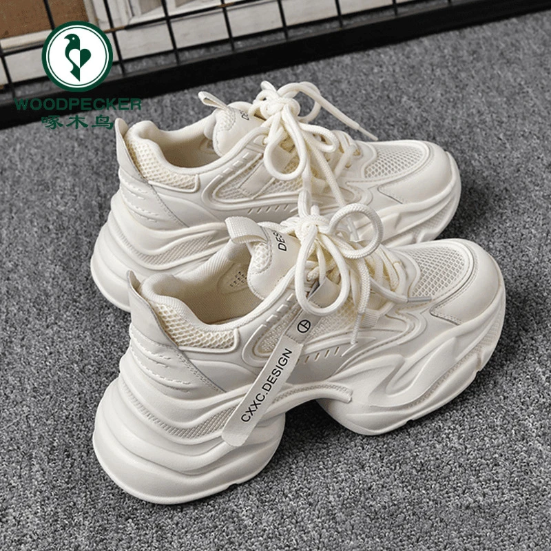 啄木鸟老爹鞋女2024年夏季新款网面女鞋子薄款透气厚底百搭休闲鞋