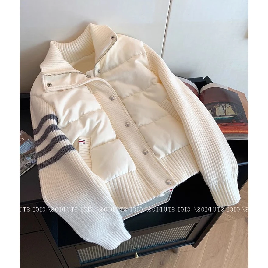 大码女装小香风针织拼接立领休闲加厚保暖棉服搭减龄气质棉袄外套