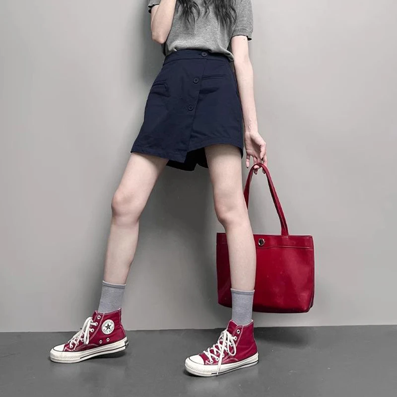 梨形身材不规则A字半身裙女秋季胖MM大码高腰遮胯显瘦短裤裤裙ins