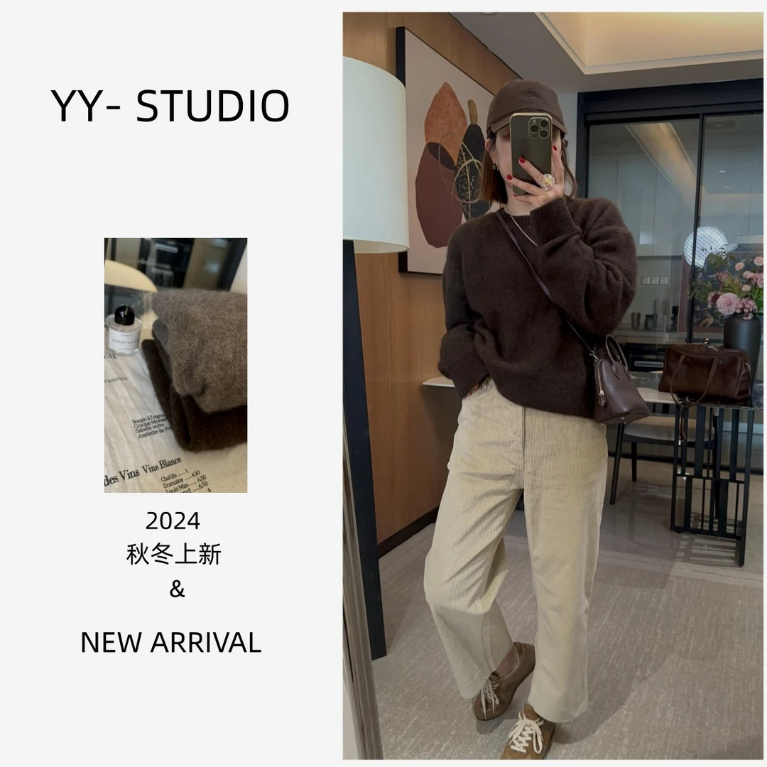 2024新品 YY-STUDIO 冬季设计感ins宽松套头圆领毛针织衫