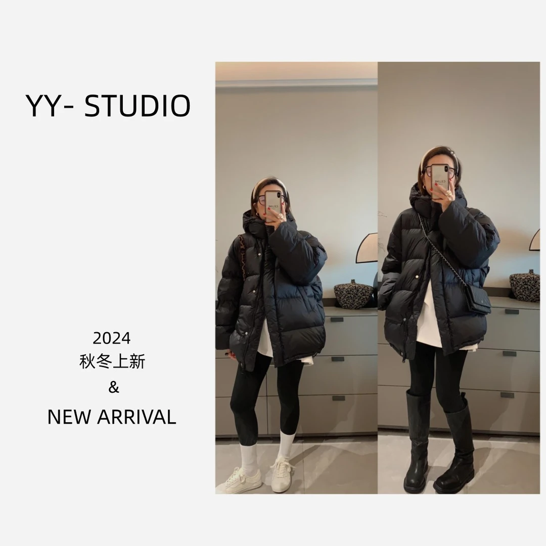 2024新品 DUAN'S  冬季搭档纯色韩版百搭宽松连帽白鸭羽绒外套