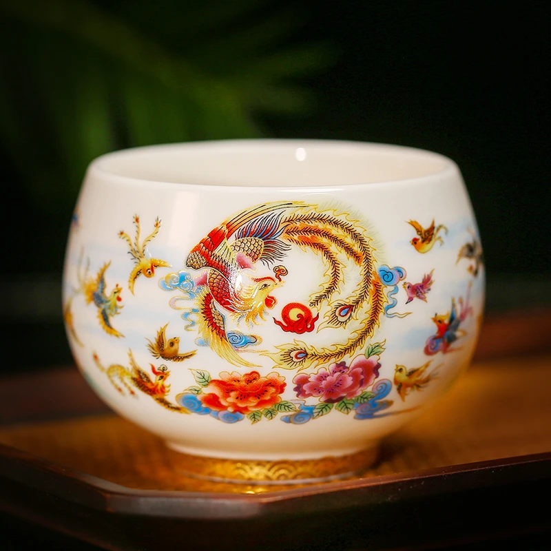 茶具百鸟朝凤主人杯茶杯品茗杯高端陶瓷中式茶器家用紫砂大容量