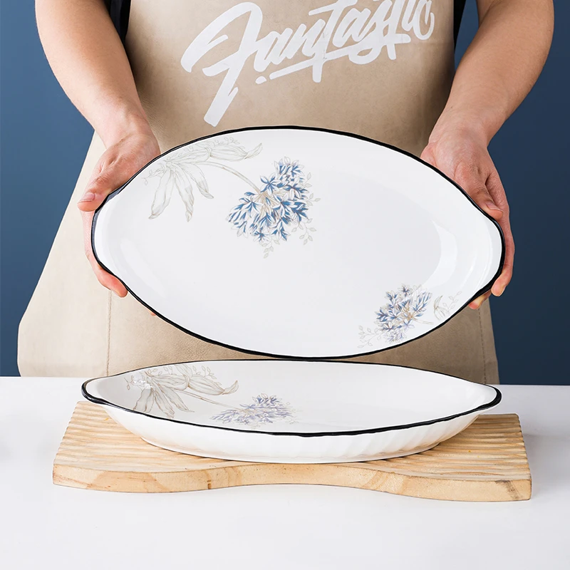 【新品】璀璨花语12英寸鱼盘1个装家用蒸鱼盘