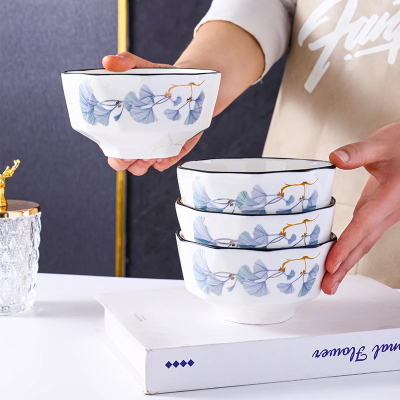 浪漫情缘4个装6英寸钻石面碗陶瓷餐具套装北欧风碗盘碟套装