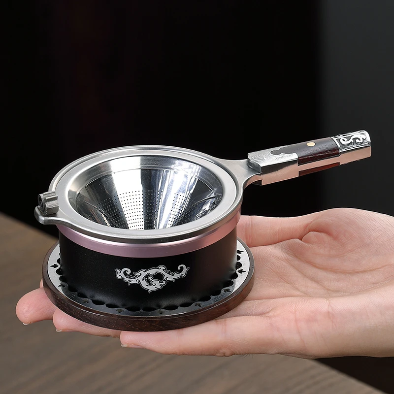 Haomingtian大马士革钢茶叶过滤网不锈钢茶漏功夫茶道配件茶隔