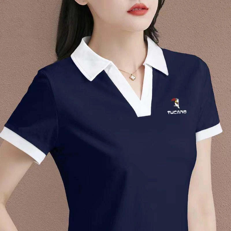 夏季短袖t恤女翻领polo衫2024年新款潮ins时尚修身洋气上衣