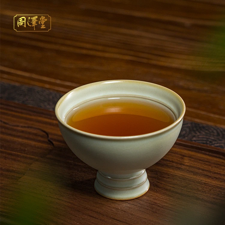 周泽堂云纹杯120ml汝官窑开片可养景德镇陶瓷茶具礼盒包装主人杯