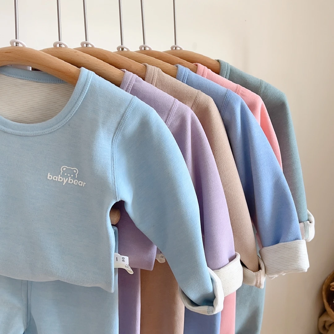 蚕丝羊毛儿童冬季保暖套装婴儿无骨加厚秋冬秋衣秋裤长袖圆领打底