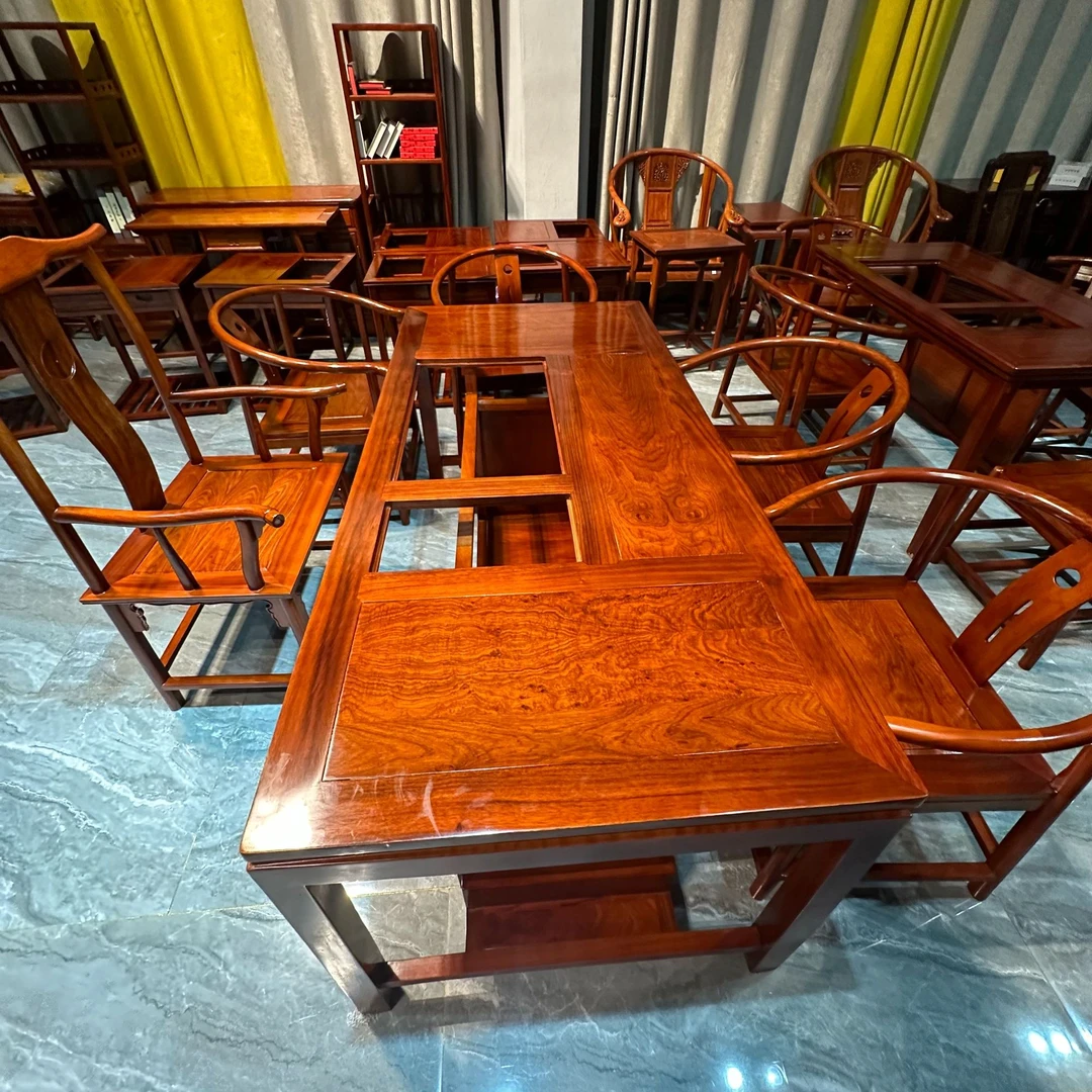 花梨木茶台茶桌 可烧水 一桌五椅