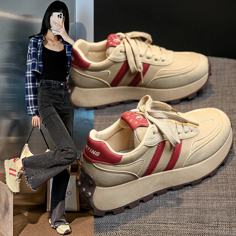 阿甘鞋女2024新款春秋季厚底ins休闲运动鞋百搭学生德训鞋