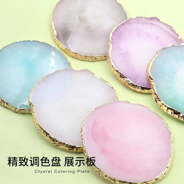 美甲调色板彩绘树脂水晶玛瑙石裂纹装饰大理石调色盘展示板底盘