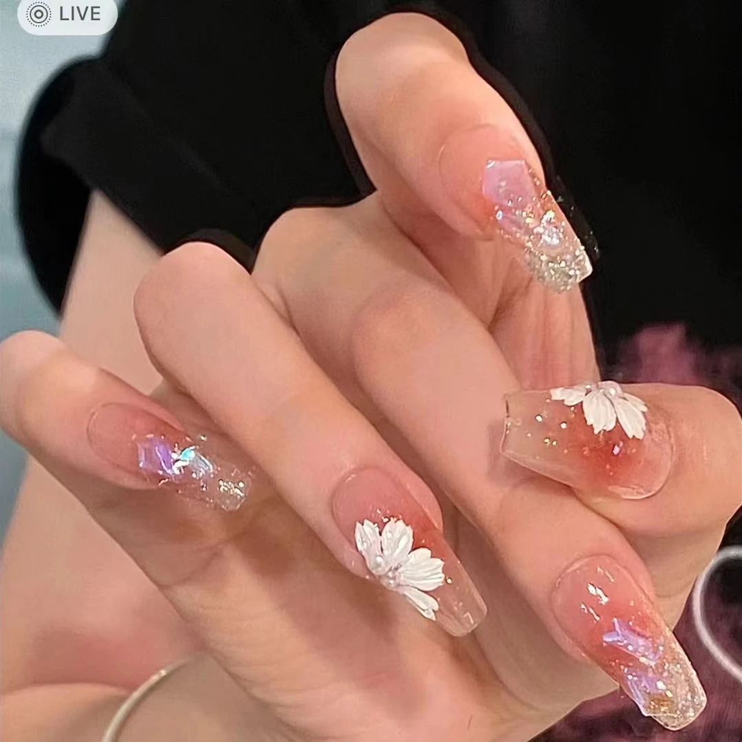 温精灵冰花 || 纯手工手绘穿戴甲温柔轻奢气质纯欲猫眼短甲穿戴甲