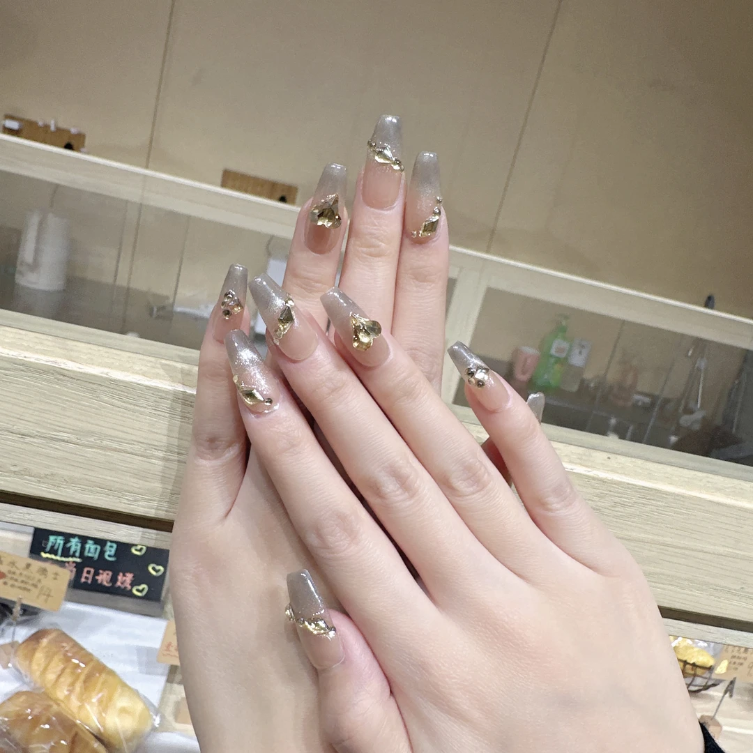 长岛冰茶|| 纯手工穿戴甲温柔轻奢气质纯欲猫眼短甲穿戴甲