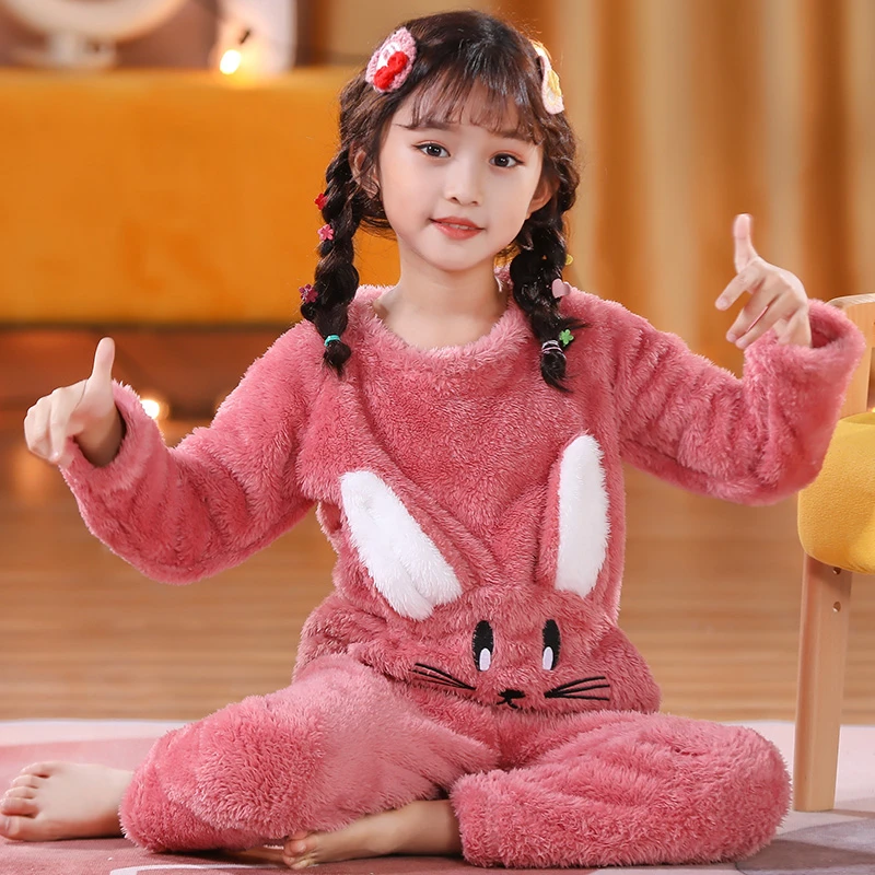 秋冬儿童厚睡衣珊瑚绒保暖卡通中大童加绒加厚可爱休闲学生家居服