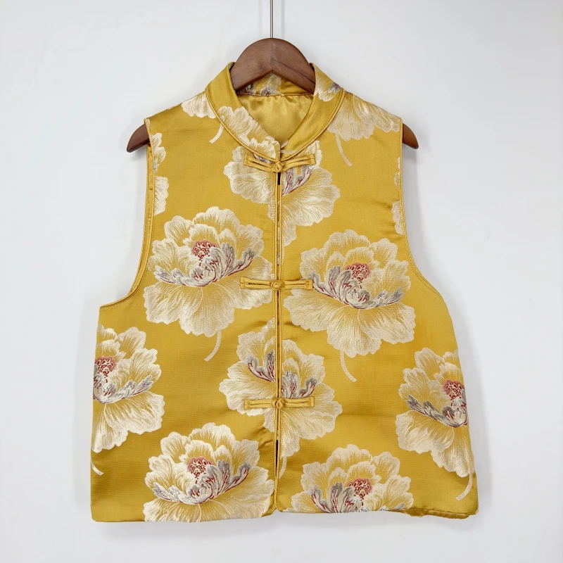 【牡丹】2024新款新中式马甲黄色民族风复古绣花马夹立领中国风